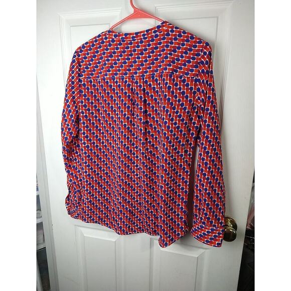 Talbots Woman M Blouse Red Blue Plpolka Dot Long Button Sleeve Semi Sheer - Picture 10 of 10